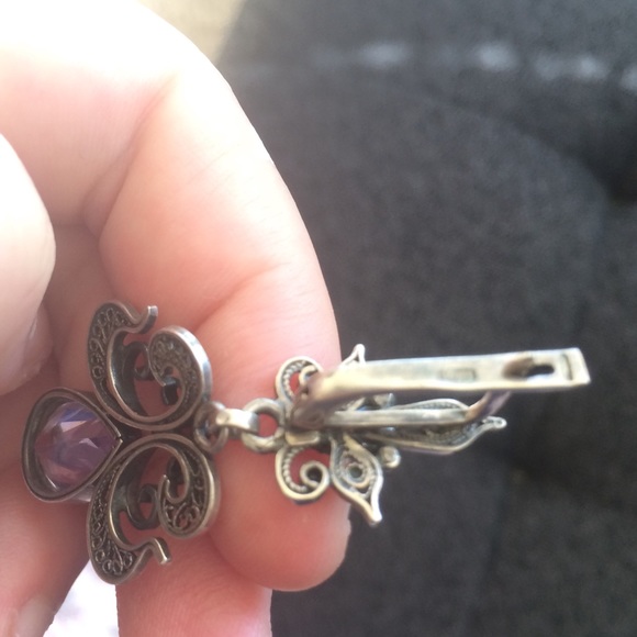 Filigree earrings 925 silver with purple stone - Picture 7 of 14